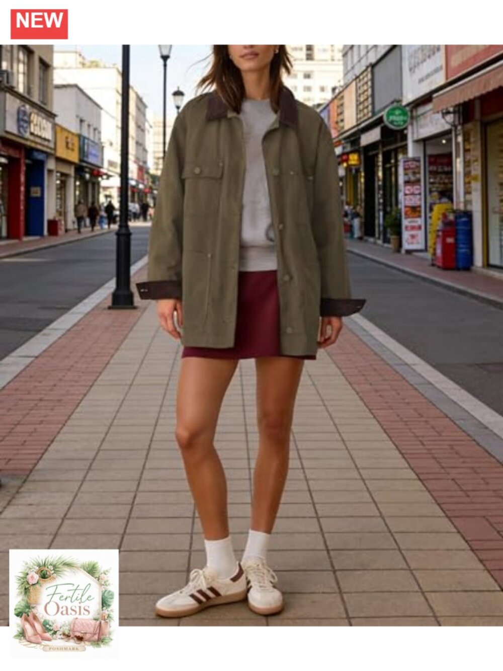 Womens Utility Barn Jacket Oversized Corduroy Collar Cotton Coat - Picture 4 of 6